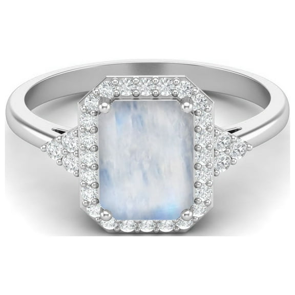 Mooneye 925 Sterling Silver 0.90 Cts Octagon Moonstone Solitaire Women Valentines Day Gift Ring