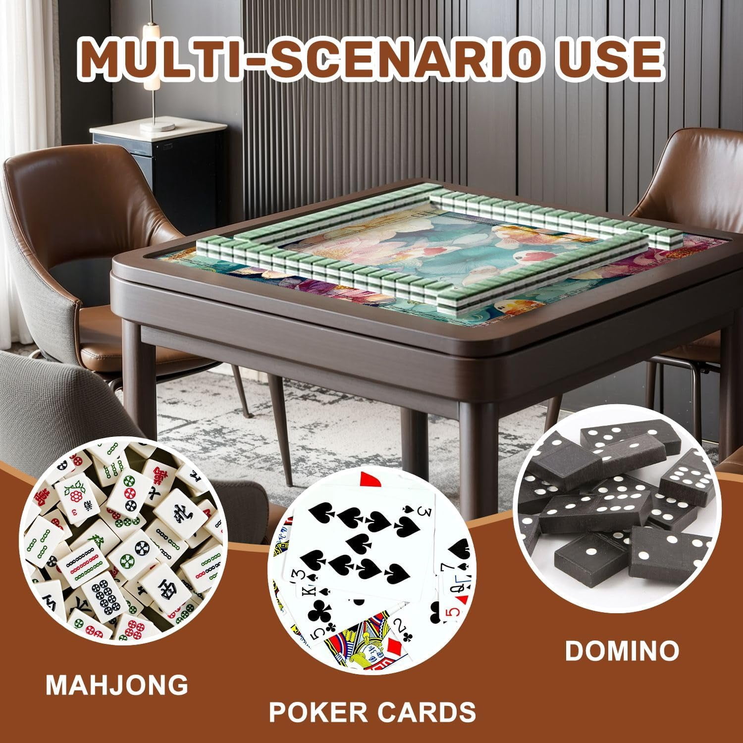 Mahjong Mat 31.5" x 31.5" Tranquil Pond Watercolor Art Lotus Flowers Fish Non-Slip Noise Reduction Mahjong Tiles Table Cover for Dominoes Poker Card Board and Tile Games
