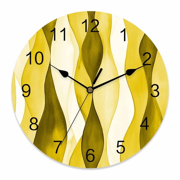 Wall Clock Yellow Water Waves Clocks PVC Silent Non-Ticking Battery Operated Decorative Ombre Abstract Strips Round Clock for Home Living Room Kitchen Bedroom Office School Wall Decor 10 Inch
