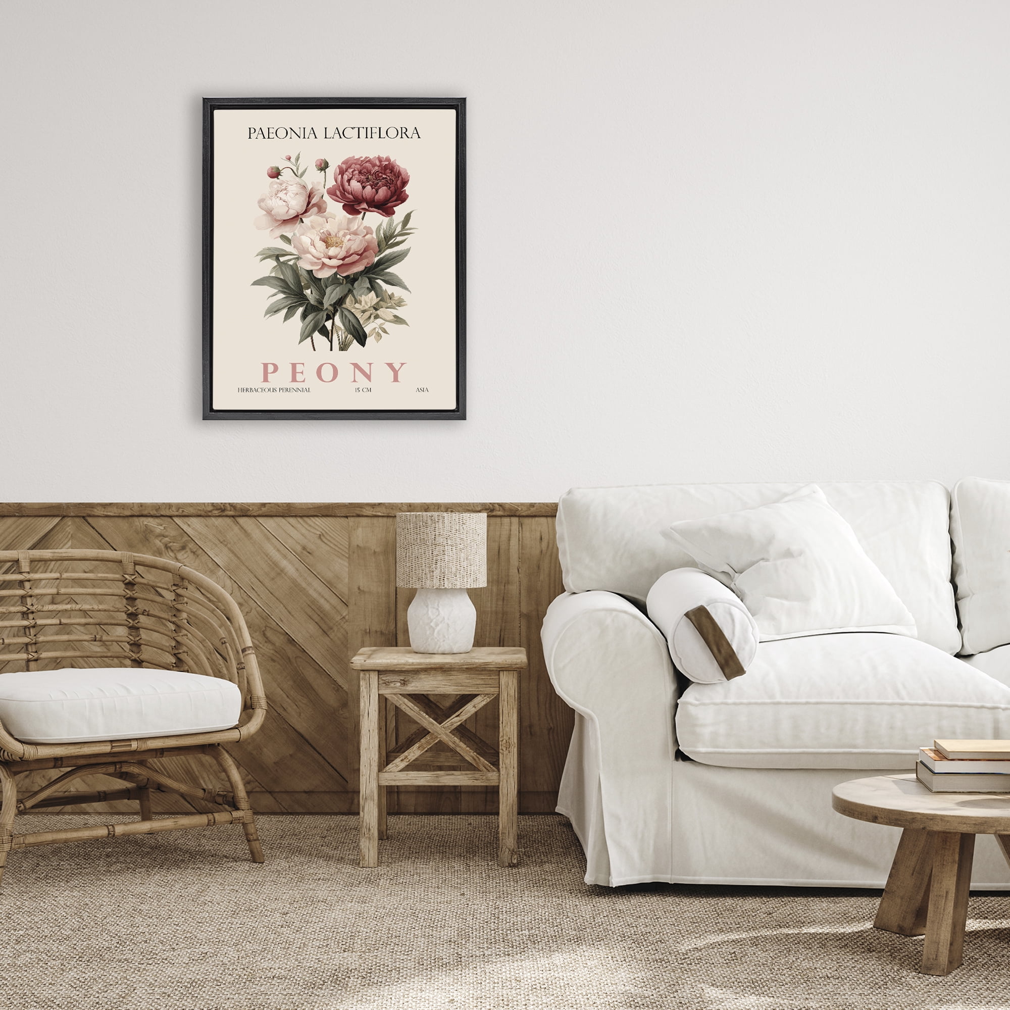 Stupell Industries Natural Peony Bundle Black Framed Floater Canvas Wall Art, design by Christopher Giampietro