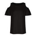 thumbnail image 5 of Uaswgudfs Womens Summer Cold Shoulder Loose Tops Fashion Sexy Casual Short Sleeve Scoop Neck Pleated T Shirts Blouse 2025, 5 of 7