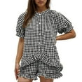 thumbnail image 2 of adviicd Womens 2 Piece Ruffle Pajama Set Gingham Pjs Short Sleeve Babydoll Shirt and Shorts Plaid Sleepwear Outfits (Black, XL), 2 of 7