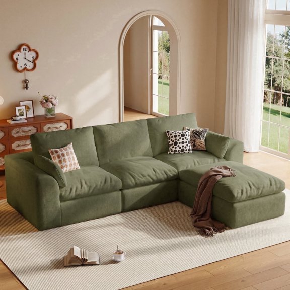Cubente 108" Cloud Sectional Couch, Boneless Couch, L Shaped Couch with Ottoman, Chenille Modular Sofa for Living Room