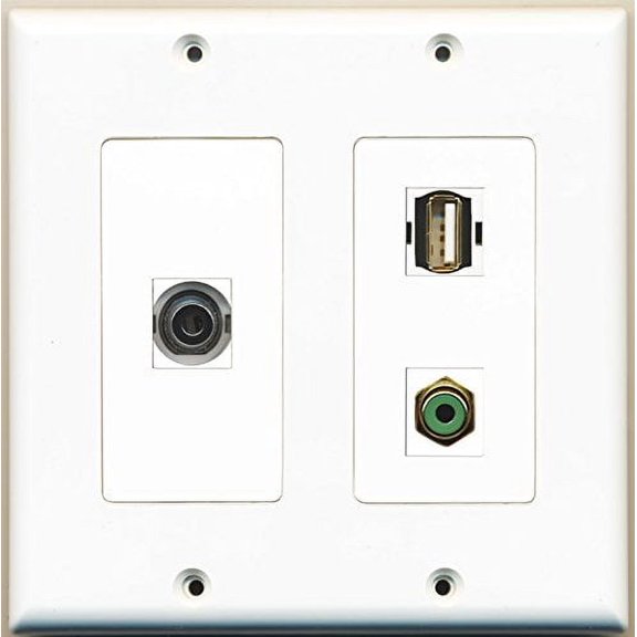 RiteAV - 1 Port RCA Green 1 Port USB A-A 1 Port 3.5mm - 2 Gang Wall Plate