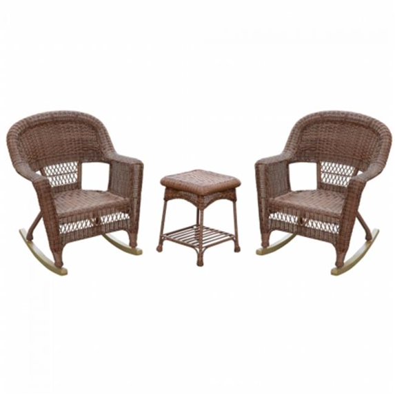 Jeco W00208_2-RCES017 Santa Maria Espresso Rocker Wicker Chair Set with Cushions- Black - 3 Piece