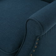 GDF Studio Elizabeth Contemporary Tufted Wingback Pushback Recliner, Navy Blue and Dark Brown, Fabric