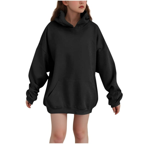 Taqqpue Hoodies for Teen Girls Solid Color Oversized Hooded Sweatshirts Long Sleeve Shirts with Pockets for Girls 2-13Y