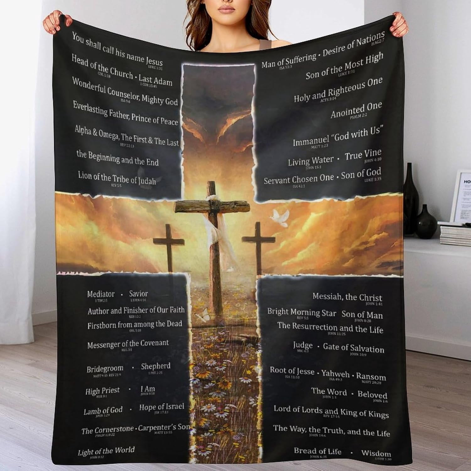 Christian Cross Bible Verse Blanket Christ Religious Throw Blanket Jesus Scripture Faith Catholic Inspirational Gifts for Women Men Winter Warm Soft Plush Fleece Flannel Blanket for Adult Kids 50"x60"