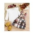 thumbnail image 4 of Baby Girls Autumn Clothes Set 6M 12M 18M 24M 3Y 4Y Kids Ruffle Long Sleeve Ribbed Romper Tops + Plaid Suspender Skirt + Headband Toddler Outfits, 4 of 10