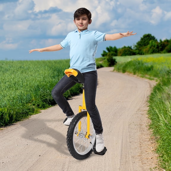 16-Inch Unicycle for Kids & Teens, Adjustable Height 28-32 inch, 110 lbs Load, with Manganese Steel Frame & Ergonomic Seat - Improve Balance & Fitness