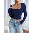 thumbnail image 5 of Women Long Sleeve Shirts Square Neck Tops Basic Teen Girls Crop Tops Fall Outfits Fashion Clothes Navy Blue XL, 5 of 8