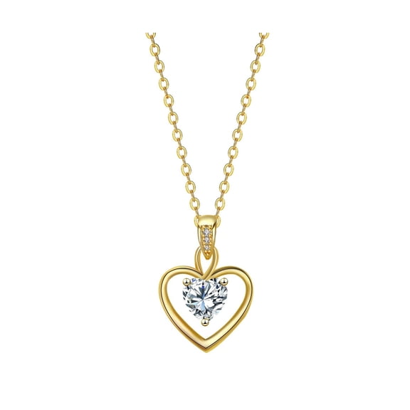 Women's Hollow Heart Pendant Necklace, Heart Cut Center Stone Dainty Chain Necklace, Elegant Love Jewelry Gift for Birthday Anniversary Valentine's Day