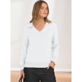 thumbnail image 4 of Female Long Sleeve V Neck Sweaters Fall Casual Classic Soft Loose Fit Basic Pullover Jumper Top Cream White L, 4 of 10