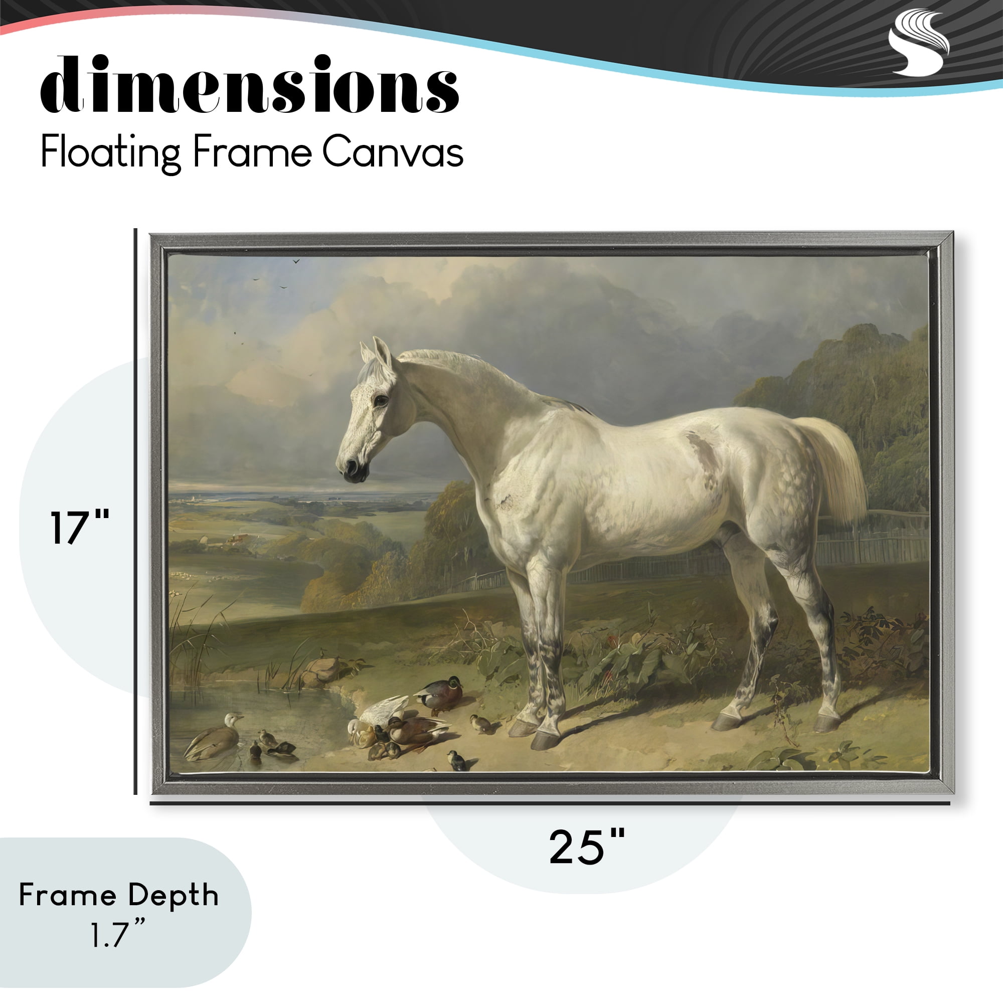 Stupell Industries Grey Horse And Ducks In Landscape Gray Framed Floater Canvas Wall Art, design by Tina LeCour