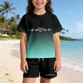 thumbnail image 2 of GGobdXE Girls Gradient Hollow Heart Electrocardiogram 2 Piece Outfit Short Sleeve T Shirt and Drawstring Shorts Set Size:5-6 Years, 2 of 5
