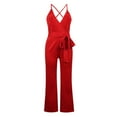thumbnail image 2 of EHQJNJ Female Red Jumpsuits for Women Dressy Women's Solid Color Halter V Neck Lace up Jumpsuit Womens Romper Dressy Plus Size Rompers for Women Summer, 2 of 8