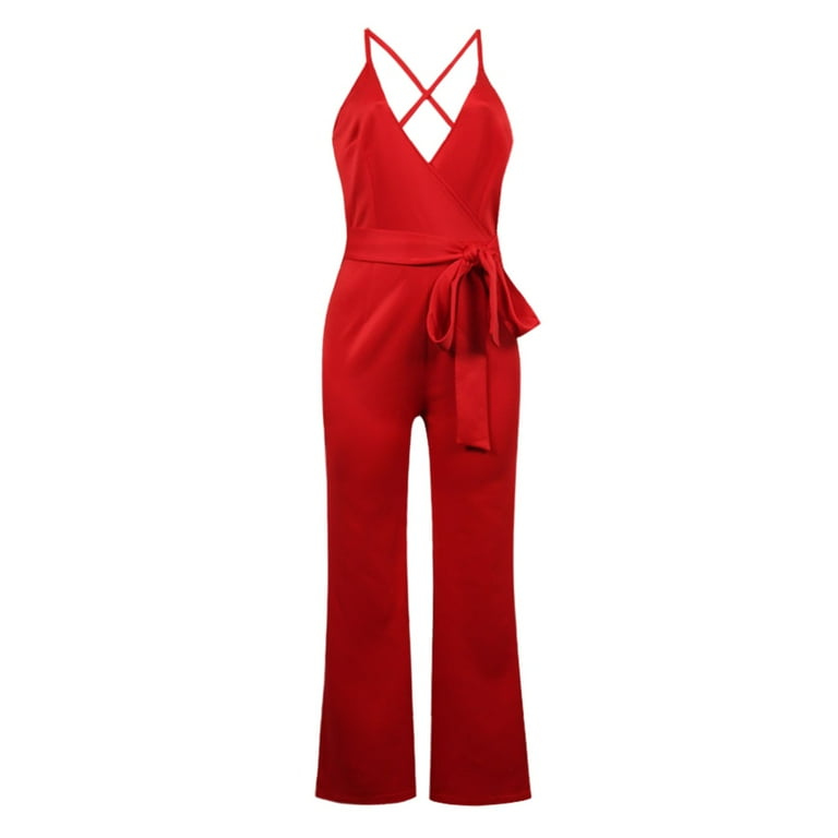EHQJNJ Female Red Jumpsuits for Women Dressy Women's Solid Color