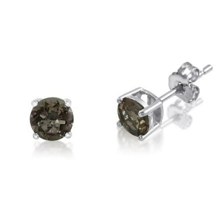 Gray Genuine Earring - Genuine 4mm Brilliant Round Cut Smokey Quartz Rhodium Plated Sterling Silver Basket Setting Stud Earrings