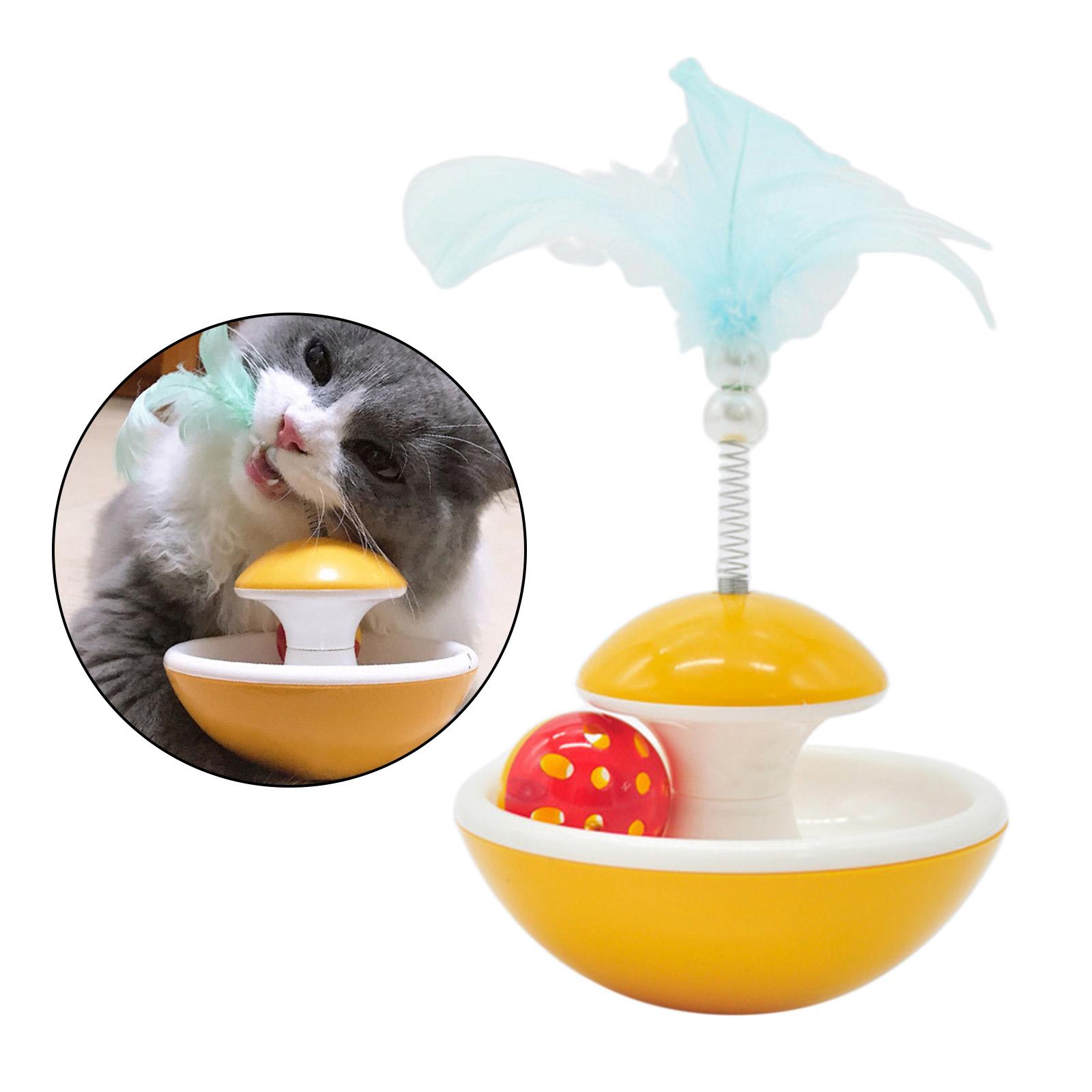 Serenable 2xInteractive Cat Teaser Toys Feather Ball for Exercising Yellow