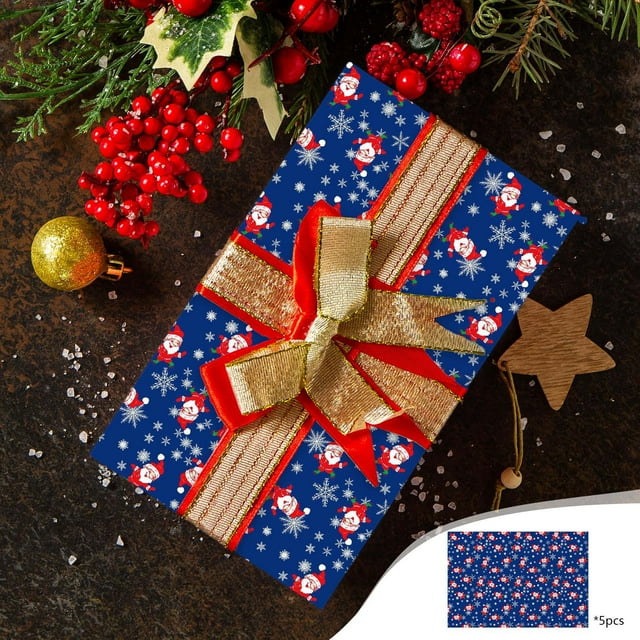 5-Pack Christmas Gift Wrap Paper Assortment 29x19 Inch Large Sheets with Santa Snowflake and Tree Designs for Holiday Present Wrapping and Craft Projects