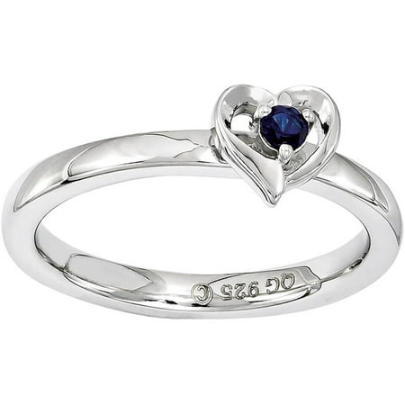 Created Sapphire Sterling Silver Heart Ring