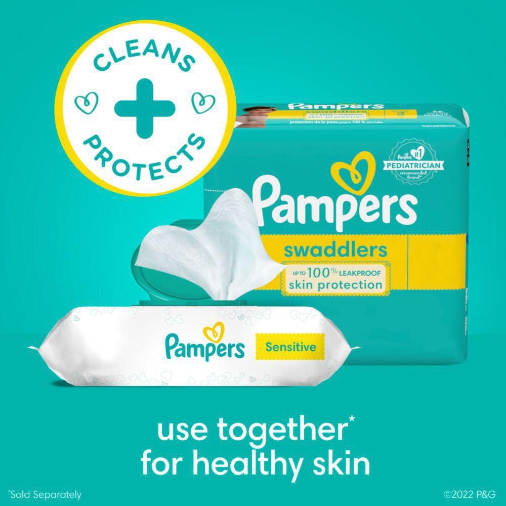 Pampers Baby Wipes Sensitive Perfume Free, 2 Flip-Top Packs (168 Wipes Total)