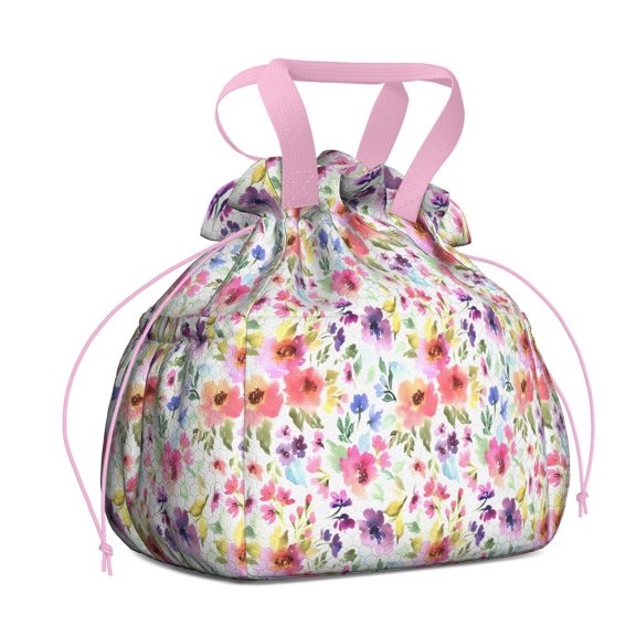 Pioneer Flower Floral Print Pattern Drawstring Lunch Bag Women - Drawstring Lunch Bag Insulated for Work Office - Stain-Resistant Large Lunchbags for Women with Multi-Pockets
