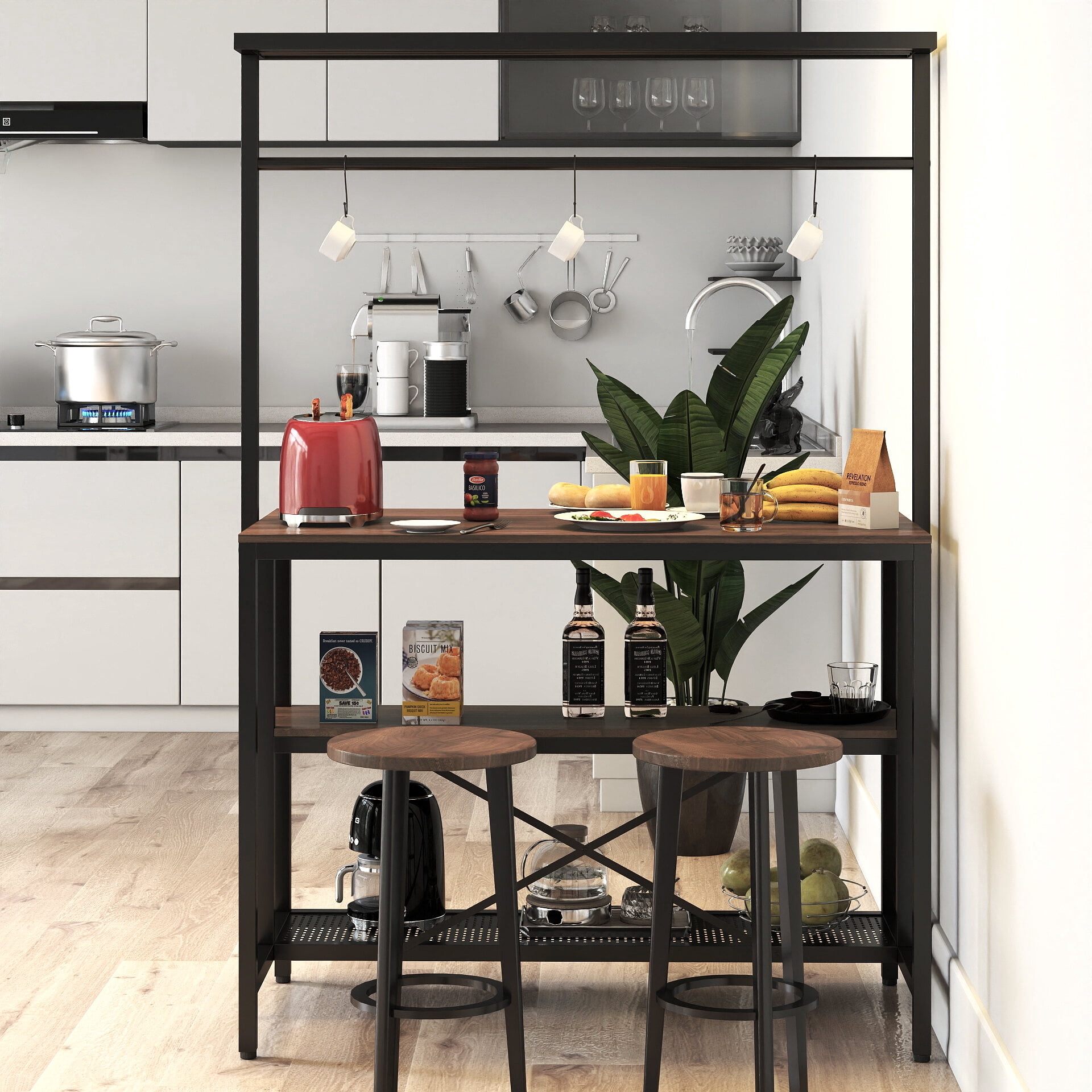 Kitchen Island Furniture kitchen Island, Bakers Rack, Island Table for Kitchen,3 Tier Microwave Stand Oven Shelf with Storage, Storage Shelf for Kitchen Dining Room Living Room,3 Hooks,Dining Kitchen