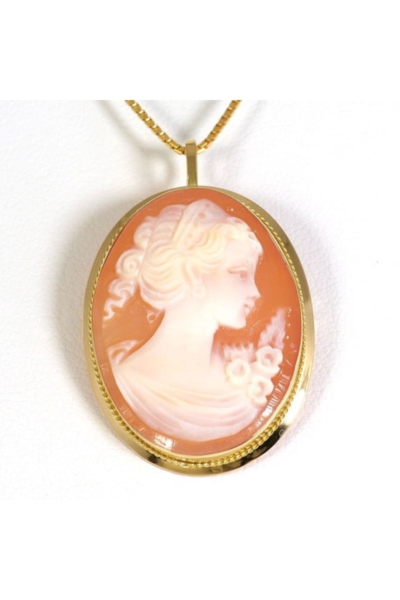 Pre-Owned 18K (18-karat) Yellow Gold Necklace Brooch with Shell Cameo, Total Weight Approx....