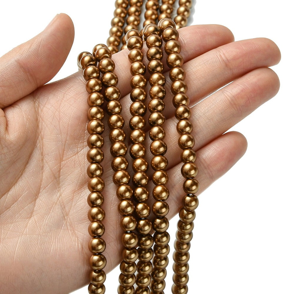 Eco-Friendly Dyed Glass Pearl Beads Strands Grade A Round Cotton Cord Threaded Dark Goldenrod 6mm Hole: 1.2~1.5mm 70pcs/strand 15.7 inch
