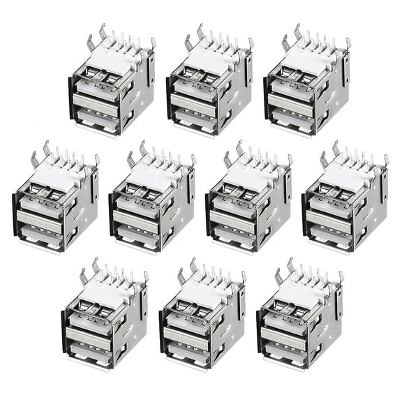 PCB USB Connector Type-A Dual Port Female Jack 8 Pin Horizontal 10 Pcs
