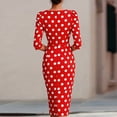 thumbnail image 2 of Morttic Women's Elegant 3/4 Sleeve Polka Dot Midi Dress – Vintage Slim Fit Crew Neck Bodycon Formal Party & Cocktail Dress Red，L, 2 of 3