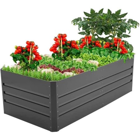 8x4x2ft Galvanized Raised Garden Bed – Steel Planter Box For Vegetables, Flowers, Herbs