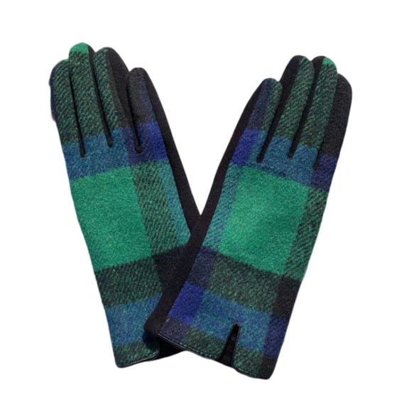 Qwertyu Women Plaid Gloves Winter Touchscreen Gloves Tartan Fleece Warm Mitten Women's Cold Weather Glove Green