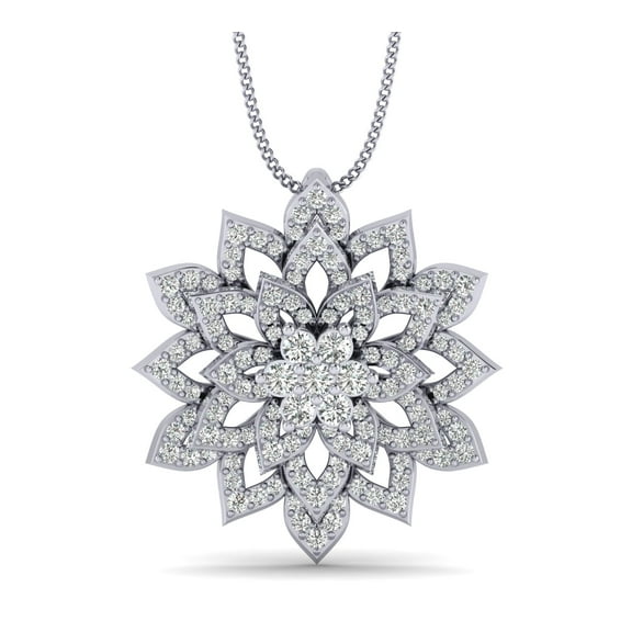 Engagement Lotus Pendant 2.4 Ct Round Diamond 925 Sterling Silver Necklace Anniversary Gift
