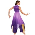 thumbnail image 2 of Doomiva Girls Sequin Sleeveless Lyrical Praise Dance Dress Asymmetrical Hem Worship Liturgical Tunic Overlay with Pants Purple 6, 2 of 7