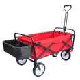 thumbnail image 2 of Gzxs Heavy Duty Steel Frame Collapsible Folding Wagon Cart, 220 Pound Capacity, Outdoor Camping Garden Utility Cart w/ Front Mesh Bottle Holders and Rear Storage Box, Red, 2 of 9