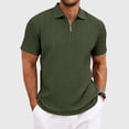 thumbnail image 2 of idosla Mens Quarter Zip Polo Shirts Casual Summer Knit Textured Short Sleeve Shirt Beach Vacation Stretchy Golf Shirts (Army Green, 3XL), 2 of 9