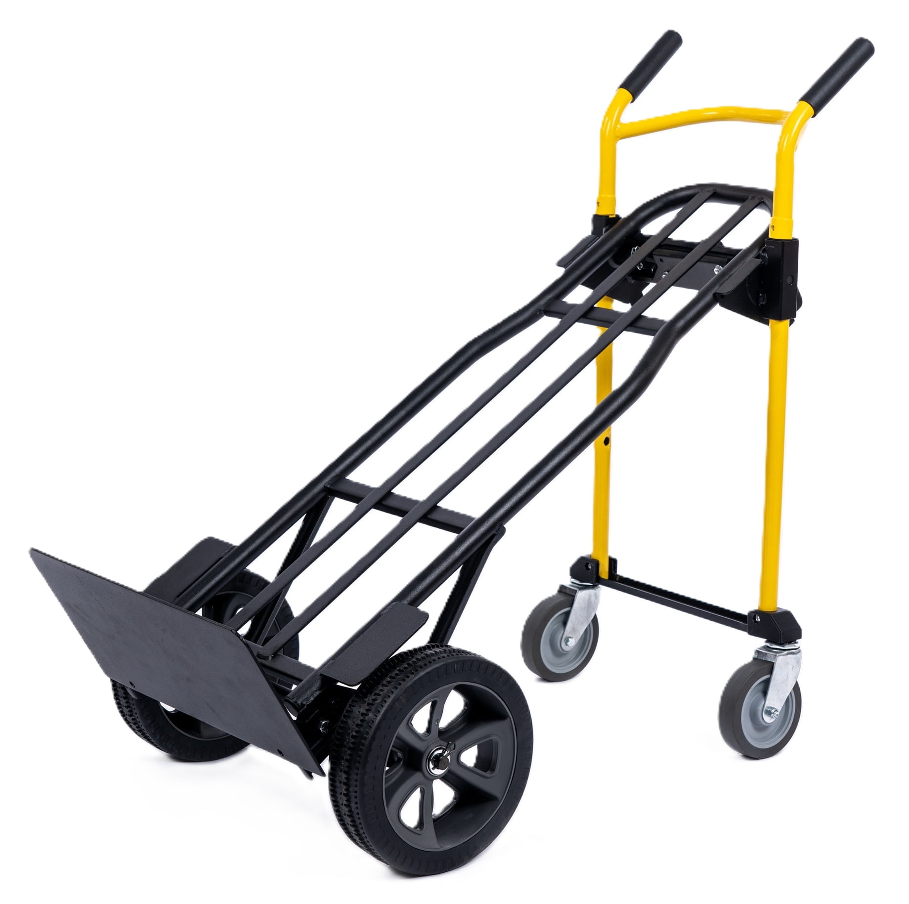 Harper Trucks JDCSC0335PC 1000 lb. Capacity 5-in-1 Kwik Shift Convertible&nbsp;Hand Truck with 10" Flat Free DuroTread Pro Wheels, Yellow&nbsp;Handle/Black Frame