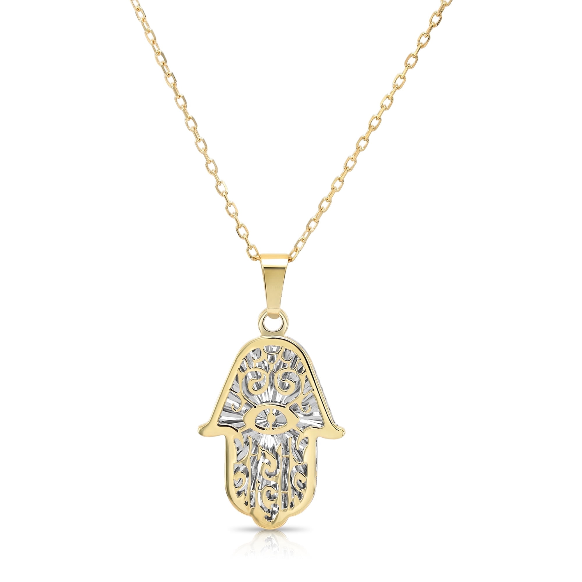 Tilo Jewelry 14K Two-Tone Gold Hamsa Hand of Fatima Pendant Charm Necklace for Women, Men, Unisex | 18 Inch Cable Chain