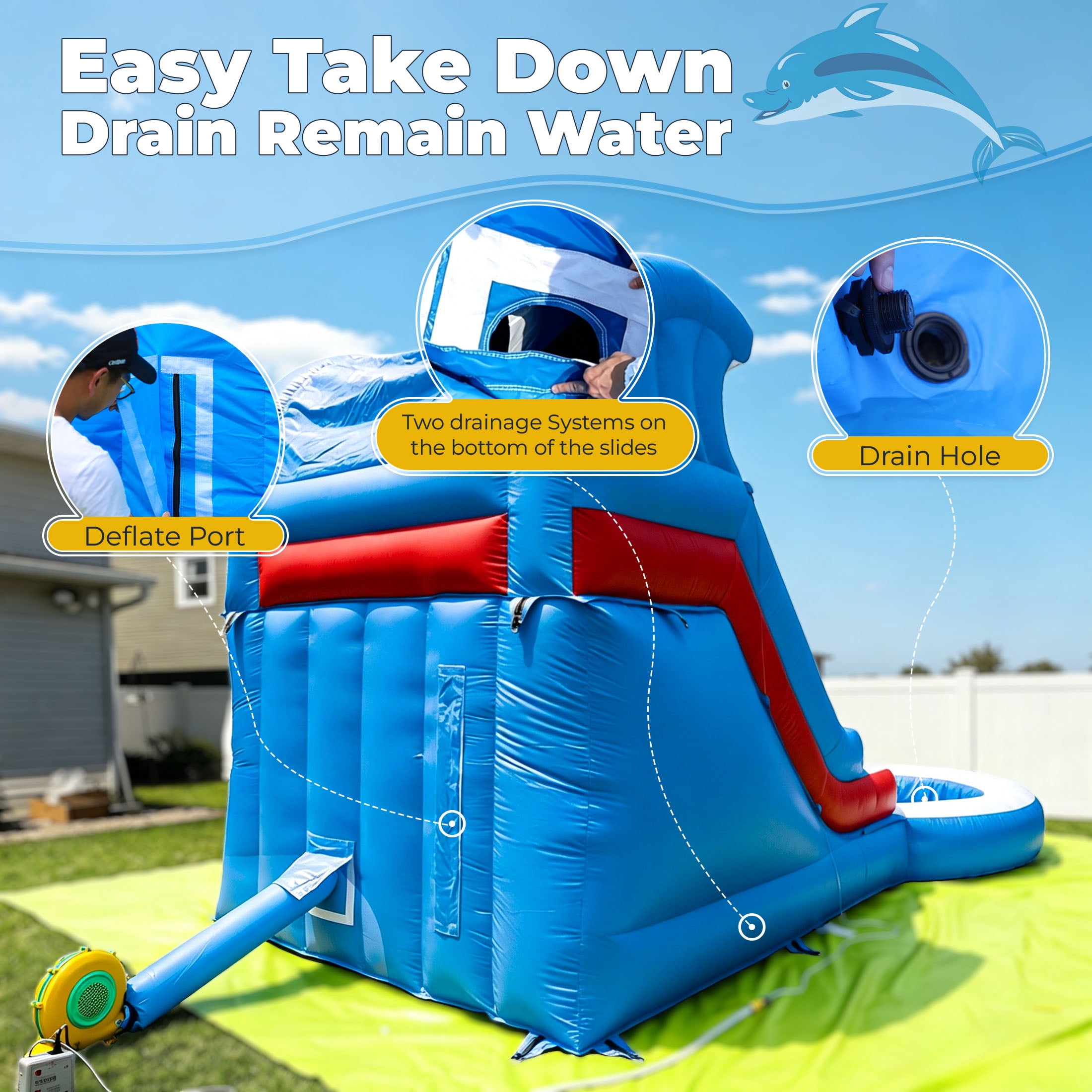 Relunch 24FT(L) Commercial PVC Inflatable Water Slide for Kids(Without Blower) Inflatable Water Slide for Summer Fun Backyard 24x 13x12Ft