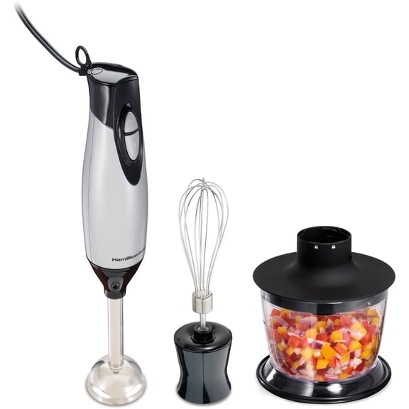 Electric Hand Blender Bundle with Whisk, Chopper Bowl & Food Processor - Silver and Stainless Steel