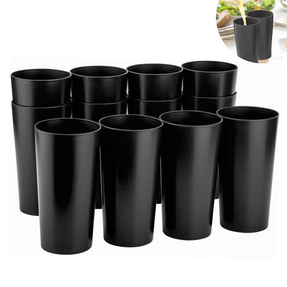 Scheam 12 Pcs Reusable Plastic Tumblers 18-ounce Stackable Drinking Cups Balck Simply Drinkware Set Shatter-resistant and Dishwasher Safe,for Home Office Restaurant
