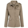 thumbnail image 4 of Cindysus Ladies Coat Solid Color Military Jacket Long Sleeve Outwear Outdoor Utility Jackets Plain Khaki 5XL, 4 of 4