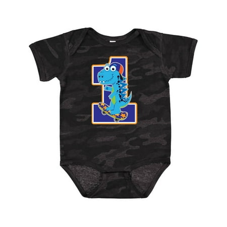

Inktastic Skateboarding 1st Birthday Boy Dinosaur Gift Baby Boy Bodysuit