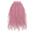 thumbnail image 2 of Women's Solid Tulle Skirts High Low Layered A-line Skirt Irregular Tutu for Women - Puffy Fairy Skirt Elastic High Waist Sparkly Dance Skirts - Skirts for Daily Party Club Watermelon Red S, 2 of 6