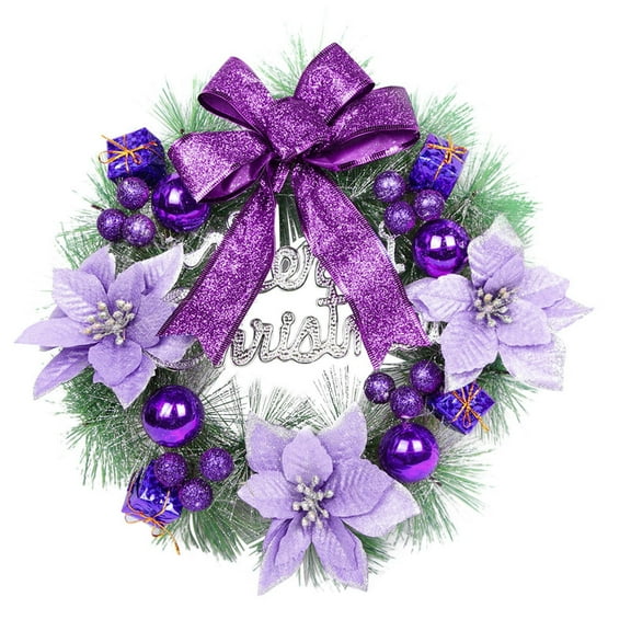 Christmas Decorations - 12 Inch Artificial Christmas Wreaths with Bows Xmas Ball and Fake Flower - Artificial Winter Wreath for Home Table Wall Window Porch Door Indoor Outdoor Decor(Purple)