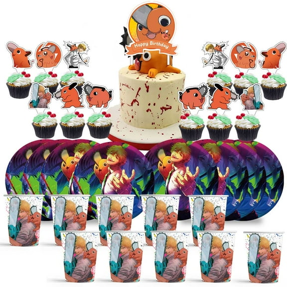 Chainsaw Man Birthday Cups Party Supplies Plates Decorations Cake Topper Decor