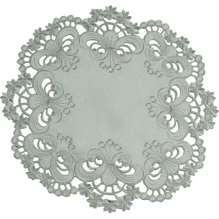 

Gray Doilies Set of 4 - Round Lace Linen Placemats European Embroidery for Dining Table Home Decor Wedding - 15 inches - The Creola Collection