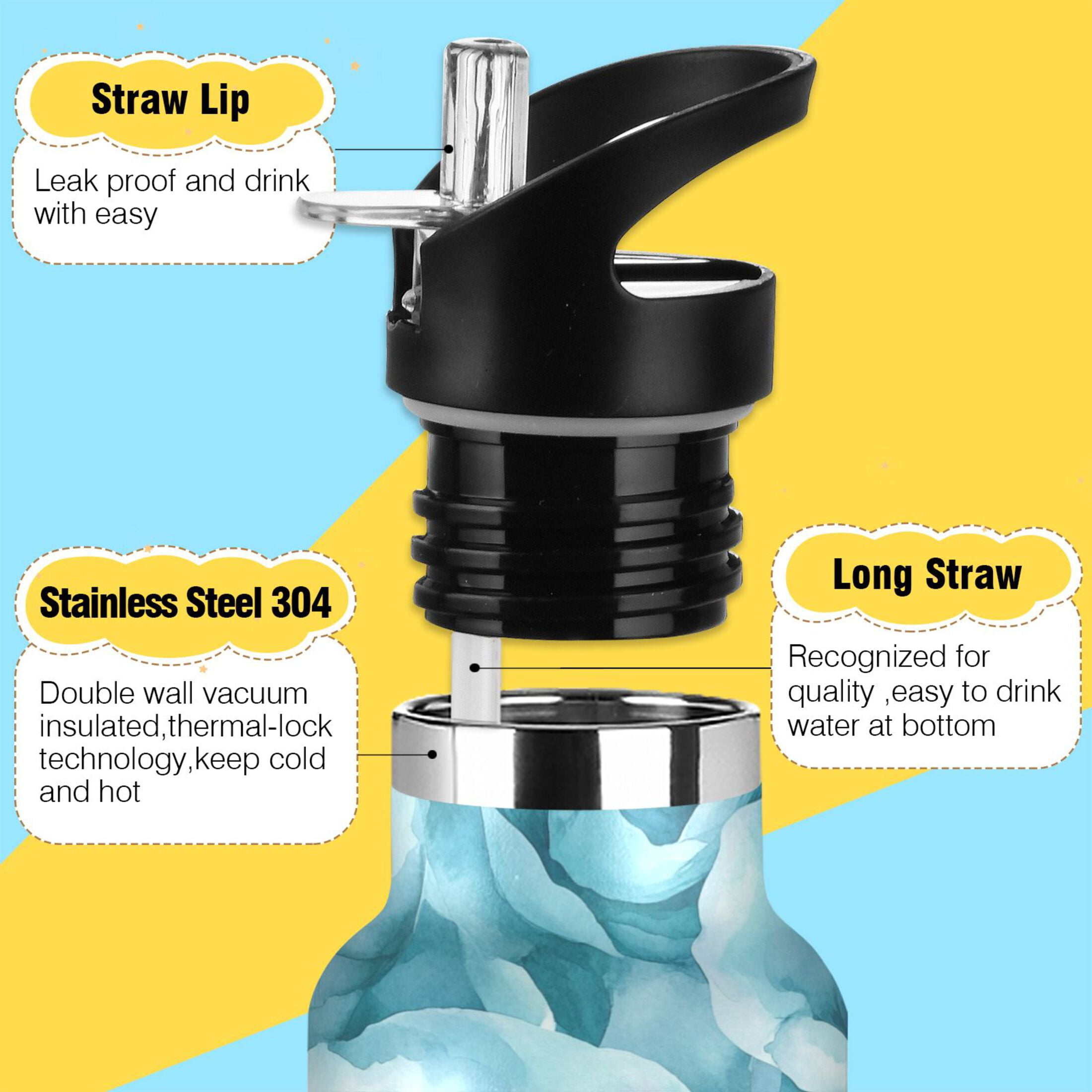 600ML Stainless Steel Insulated Cup Sports Water Bottle Portable Thermos Cup Water Glasses Insulated Tumblers Convenient and Durable Turquoise Roses Seamless